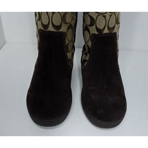 COACH Tullip Boots Suede Signature C canvas Brown/Beige size 8 1/2 B A7746 - Picture 3 of 11